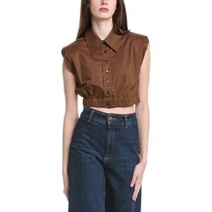 Luxe Always Womens  Shoulder Pads Crop Top, Brown